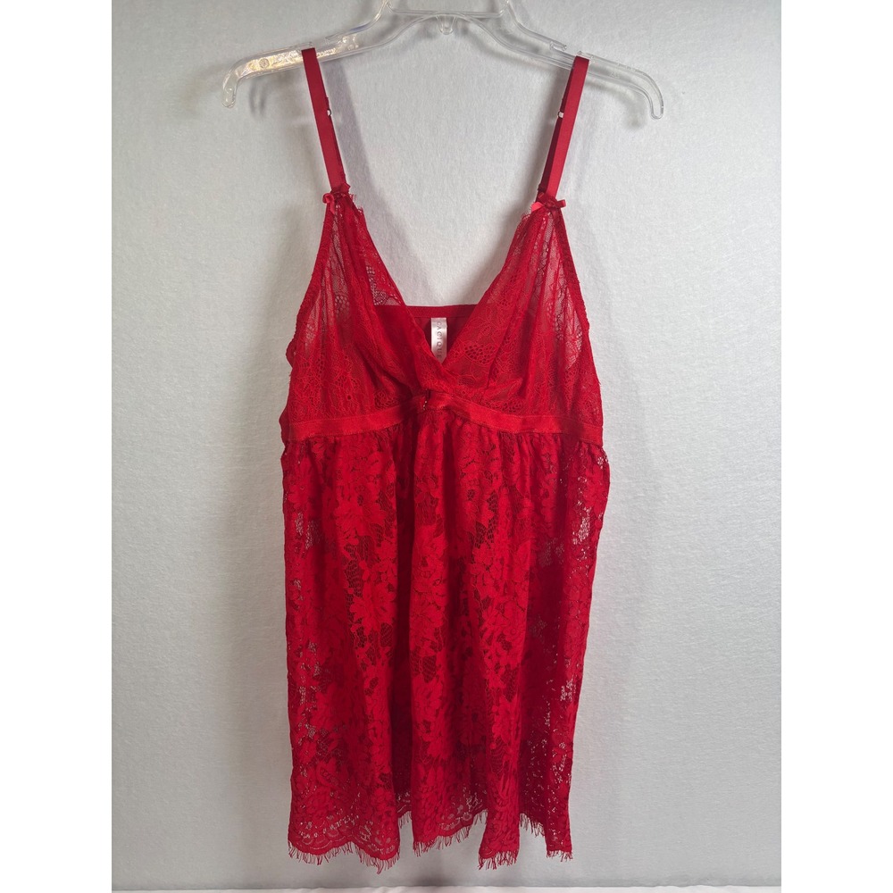Cacique Red Floral Lace Babydoll Chemise Lingerie Heart Charm Women 18/20